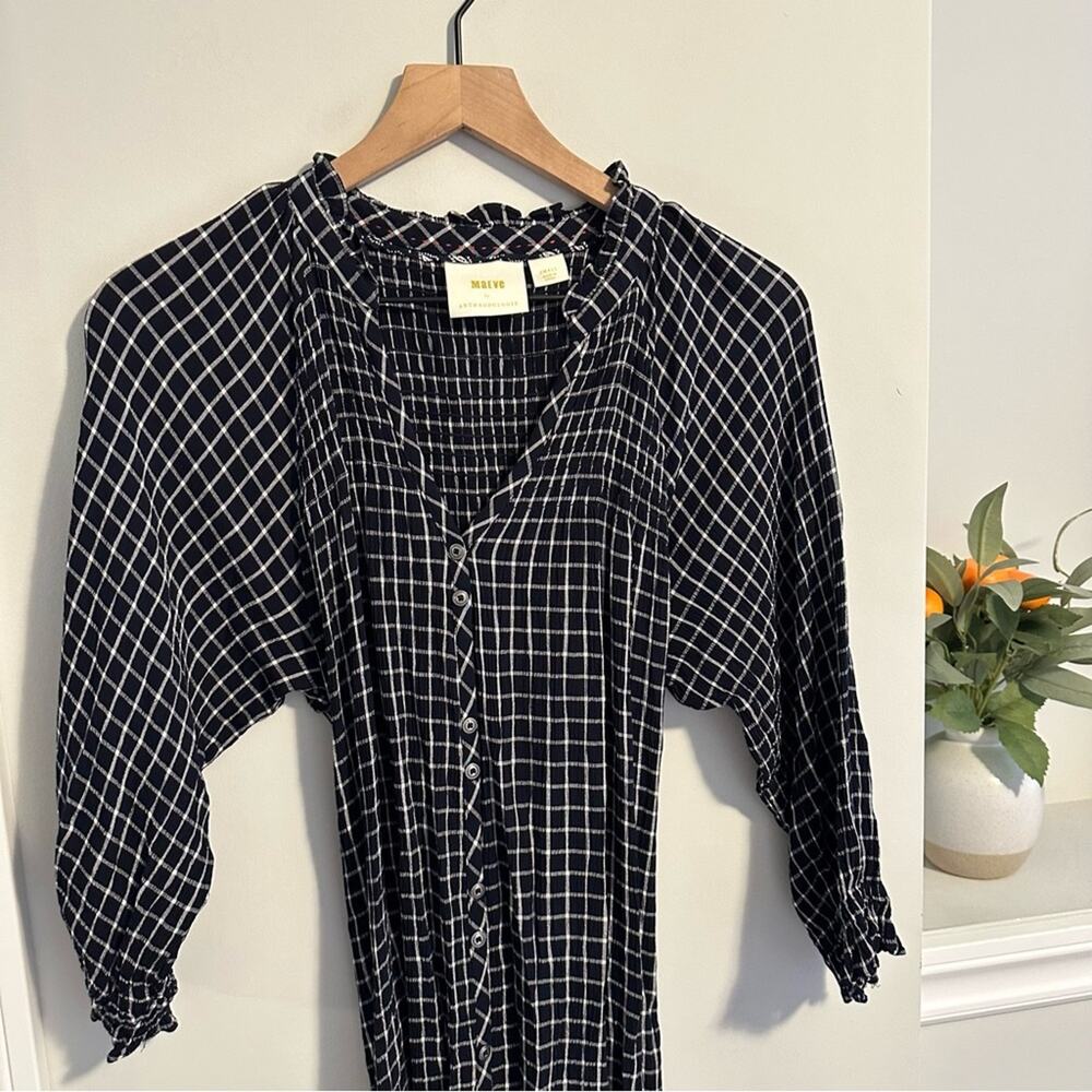 Anthropologie Maeve Navy White Striped Long Sleeve Belted Mini Dress Small - Picture 7 of 11